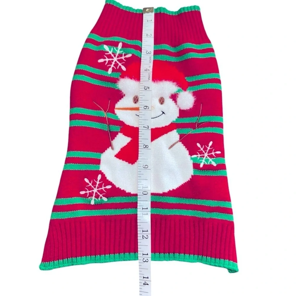 Festive Snowman Dog Sweater Medium 7x13 Red Green Holiday Knit Pet Outfit